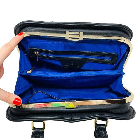 Christian Lacroix Purse Black & Gold Structured Top Handle Bag Vintage Style - Picture 6 of 10